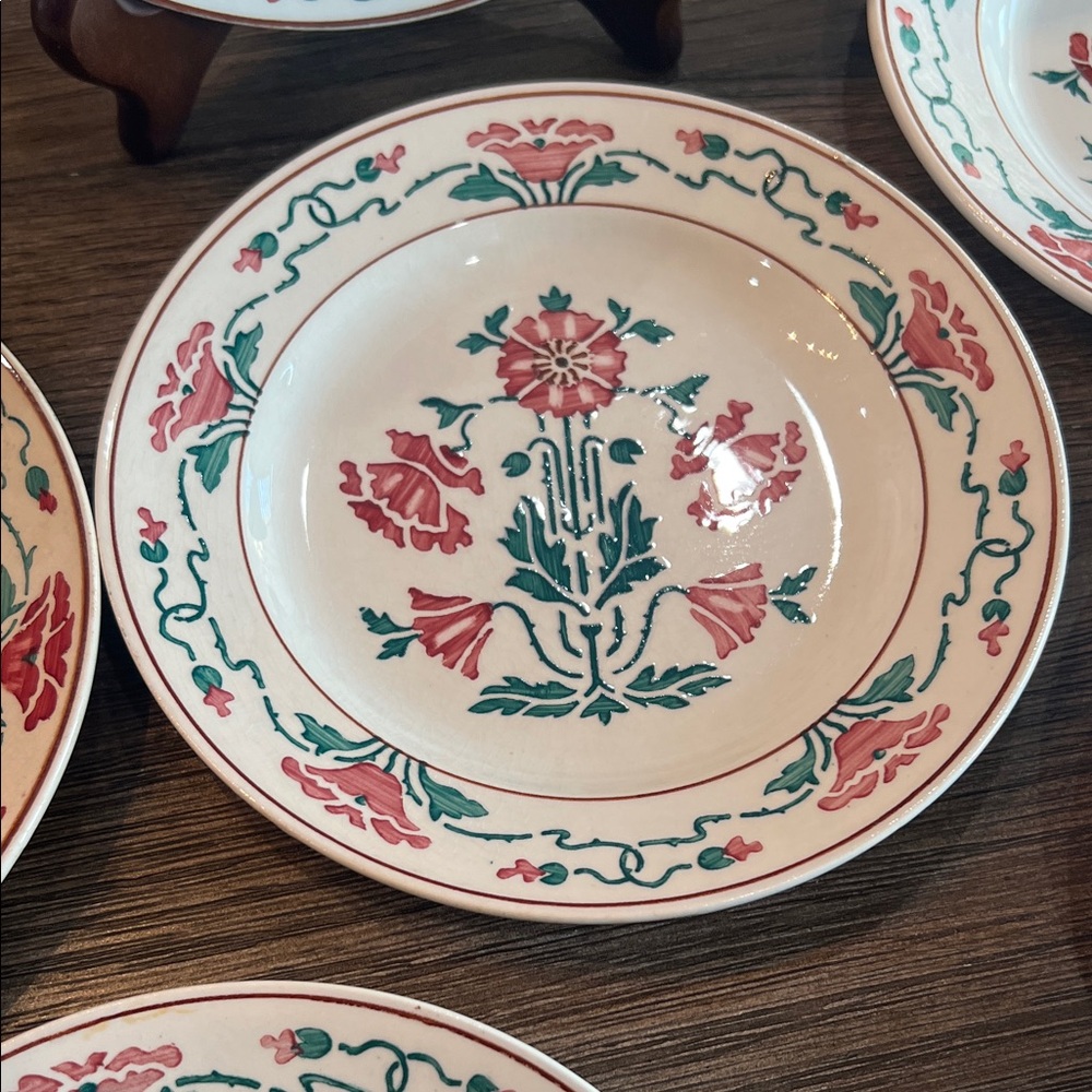 ANTIQUE Villeroy & Boch Dresden Saxony Red Poppy Bread & Butter Plates (8) - Picture 8 of 16